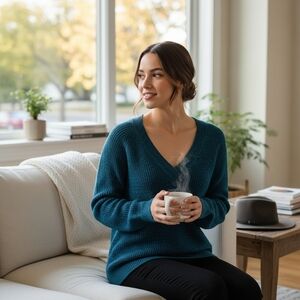 BCBG MaxAzria V-neck Thick Teal Sweater Sz Small